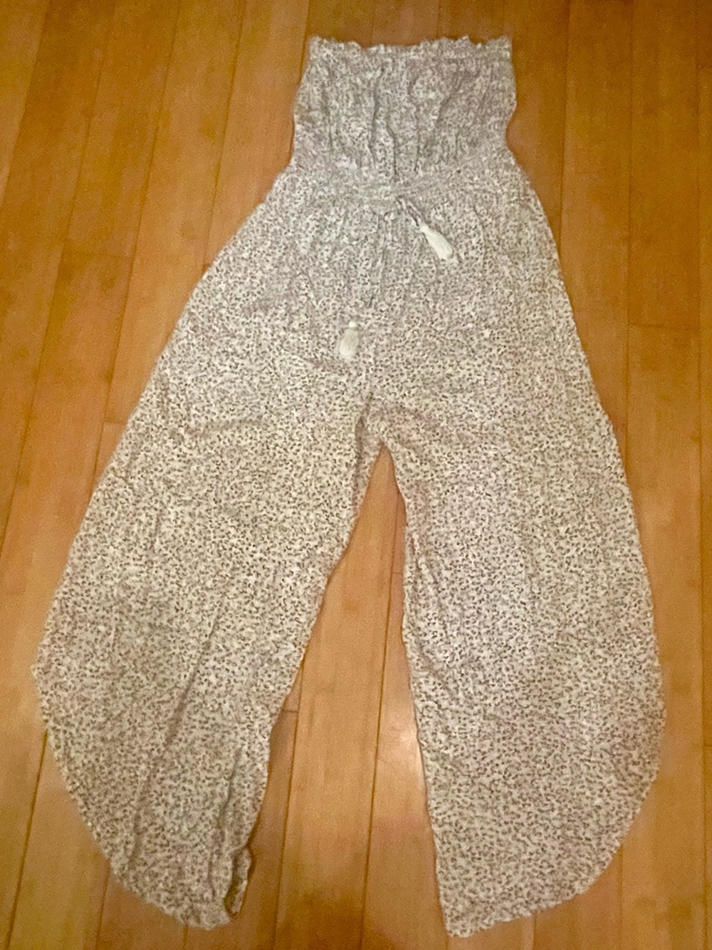 Wide-Leg Smocked Waist Floral Jumpsuit - Cream